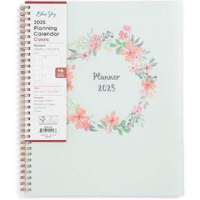 Blue Sky 2025 Weekly and Monthly Planner Calendar, January 2025 - December 2025, 5" x 8", Flexible Frosted Cover, Laminated Tabs, Wirebound, Storage Pocket, Laurel