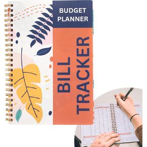 Bill Payment Tracker Notebook with Spiral Binding and Back Pocket – for Financial Tracking Home Finance & Monthly Bill Payment Organizer (Sunset Leaves)