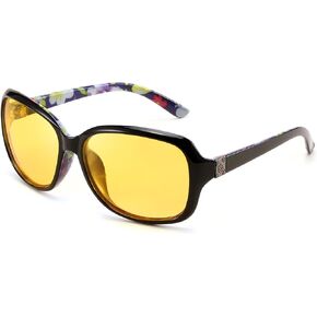 FEISEDY Classic Womens Night Glasses Driving Anti Glare Wrap Around Yellow Sunglasses B2548