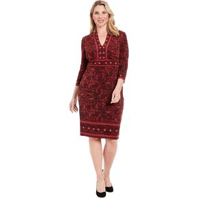 London Times Women's Floral Sheath Dress-Knee Length, V-Neck, 3/4 Sleeve-for Work, Wedding Guest, Cocktail Events