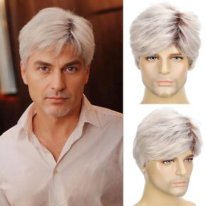Mens Blonde Wig Short Straight Synthetic Blonde Hair Wigs for Men Guy Daily Wear Anime Costume Halloween Cosplay Party