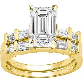 14K White Gold 3.25 Carat LAB GROWN DIAMOND Channel Set Baguette And Round Emerald Cut Diamond Engagement Ring Bridal Wedding Set (D-E Color VS1-VS2 Clarity 2.5 Ct Center)
