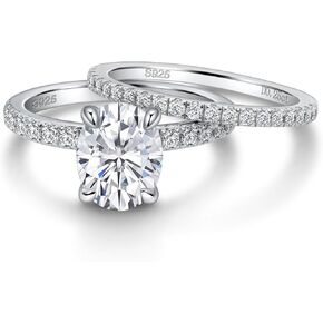 Moissanite Engagement Wedding Ring Set for Women 2ct Oval Cut Promise Rings & 925 Wedding Bands for Her, Size 7