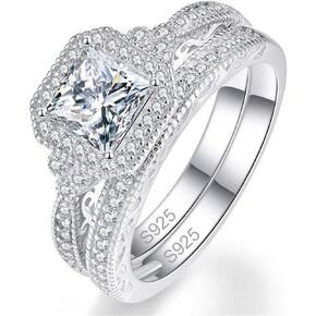 0.8ct الأميرة قطع خاتم الخطوبة مجموعات 6X6mm الأبيض AAA سوليتير مكعب زركونيا خاتم الخطوبة مجموعة 925 الفضة الاسترليني خاتم الزفاف مجموعة للنساء حجم 7 in Kuwait