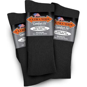 Extra Wide Lightweight Cotton Crew Comfort Fit Dress Socks (Pack of 3) Made in the USA