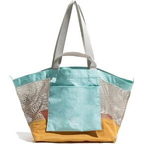 Mesh Tote Bag Men Women Shoulder Hand Carry Large Capacity Light Foldable Beach, Shopping Bag In 5 Colours