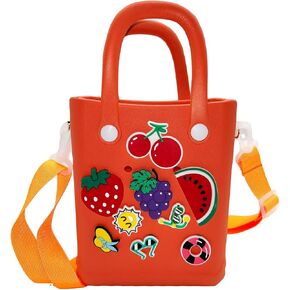 Small Rubber Beach Bag Simple Modern Waterproof Mini Eva Tote Pool Bag For Women With Holes(Orange)