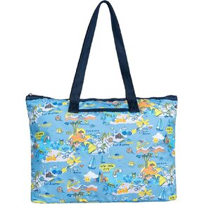 LeSportsac City Retreat Basic East/West Tote Bag, Style 3521/Color F953, Ultimate New York City & Hamptons/Montauk Iconic Graphic Design: Beaches, Tennis, Boating, Jitney & Bicycling, Laptop Pocket