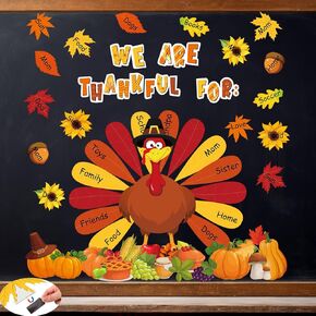 Blosssound 48 Pcs We are Thankful Classroom Bulletin Board Cutouts Magnetic Fall Thanksgiving Turkey Classroom Decorations Set Autumn Pumpkin Leaves Magnets Letters for Harvest School Wall Supplies