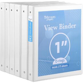 3 Ring Binder - 6 Pack, 1 Inch Binder with 2 Interior Pockets & Clear View Overlay, Large Capacity, Round Ring Binders for Office Supplies, School & Home (6 Colors)