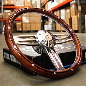 Real Wood & Chrome Steering Wheel Kit Compatible with Chevy Gm 95-01 Set W/Chevy Engraved Horn GMC TRUCK