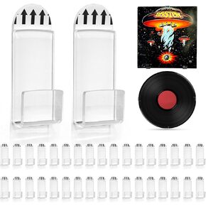 18 PCS Vinyl Record Wall Mount,Acrylic Vinyl Record Holder Self Adhesive Clear Vinyl Display Shelf No Drill Vinyl Storage Shelves for Album Covers Display and Home Wall Decoration