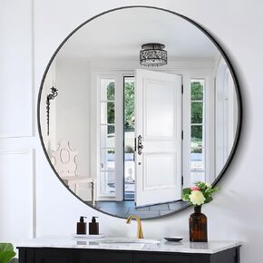 Black Round Mirror, Round Bathroom Mirror 42 inch, Round Mirror Black Frame, Round Mirrors for Wall Metal Frame, Large Round Mirror for Bathroom, Vanity, Bedroom, Hallway
