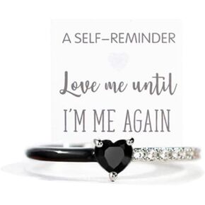 Love Me Until Im Me Again Ring Black Heart Enamel Ring Black Heart Ring Self Reminder Rings For Women Open Adjustable Love Rings Jewelry Birthday Gifts For Women Friends