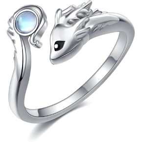 YAFEINI Dragon Adjustable Ring for Women Sterling Silver Moonstone Rings Dragon Jewelry for Women
