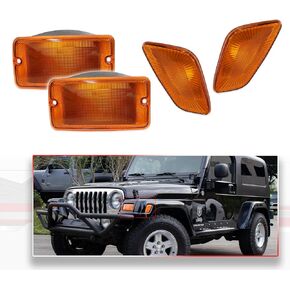 4PCS-Front Bumper Signal & Front Fender Sidemarker Light Kit For 1997-2006 Jeep Wrangler TJ,Amber Shell NOT Bulbs