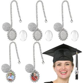 5 Pieces Tassel charms for graduation cap, graduation cap charm DIY Memorial Photo Chain Pendant for Ceremony Picture Decoration Memorial Photo Charm for Graduation Cap Tassel Sublimation