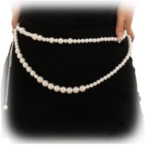 Mulit-layered Pearl Waist Chain,Sexy Summer White Pearl Waist Belly Chain Jewelry Outfit Dress Festival Rave Pearl Waist Belt for Women