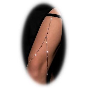 Simple Bikini Rhinestones Leg Chain Jewelry Crystal Elastic Tassel Thigh Chain Summer Multi-layered Thigh Chain Rhinestones Thigh Body Chain Jewelry for Women