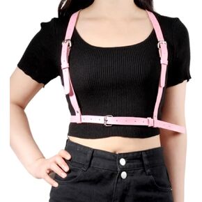 Goth Leather Body Chain Black Red Body Belts Sexy Body Harness Adjustable Waist Belts Party Body Accessories for Women