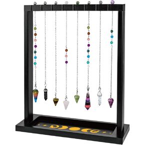 Wooden Pendulum Crystal Display Holder Wood Pendulum Display Stand Moon Phase and Cat Witch Organiser for Incense Necklace Stone