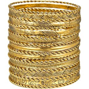 FUNOJOY Gold Bangle Bracelets for Women Multi Layer Stackable Textured Bracelets Boho Jewelrys Set for Women - 10~20Pcs