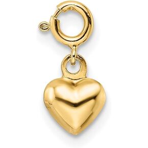 14K Yellow Gold Heart with Spring Ring Clasp Puff Charm Pendant (W- 0.22 Inch)