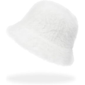 قبعة Phaiy Furry Bucket للفتيات والنساء، قبعة دلو شتوية بلون موحد، قبعة صياد من الفرو الصناعي المنفوش الدافئ in Kuwait