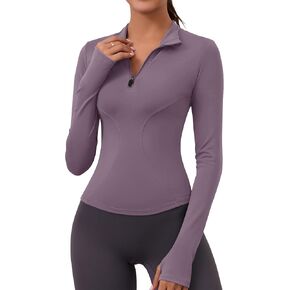 LOMON Womens Long Sleeve Workout Tops Quick Dry Quarter Zip Pullover Crop Yoga Athletic Slim Fit Shirts