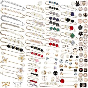 Hicarer 100 Pcs Pearl Brooch Pins Women Pant Waist Tightener Safety Pin Clothing Shawl Clips Artificial Pearls Brooch Elegant Pearl Cardigan Collar Brooch Clips for Dress Skirt Sweater