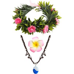 Flower Headband Leaf Lei Crown Flower Hair Clip and Necklace Women Hawaiian Party Costume Accessories