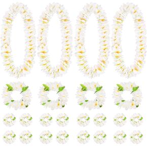 HOBBY HORSE 6 Pieces Hawaiian Luau Flower Leis Halloween Decor Leis Green Necklaces Bracelets Headband Anklets Set Tropical Party Favor for Halloween Cosplay Beach Wedding Birthday Party Supplies