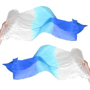 PATIKIL Belly Dance Silk Fan Veil 59", 1 Pair (Left+Right) Women Long Folding Dance Fan Wood Fan for Dance Performance, White Gradient Pink
