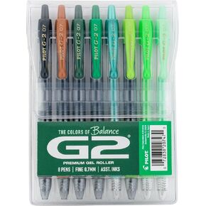 PILOT, G2 Premium Gel Roller Pens, G2 Boost Greens Pack, The Colors of Balance, 8 Pack Pouch, Fine Point 0.7 mm, Assorted