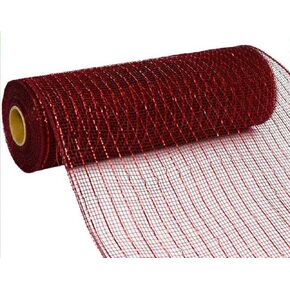 10 inch x 30 feet Deco Poly Mesh Ribbon (Metallic Burgundy and Red Foil) : RE130161