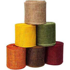 Ribbli Fall Burlap Ribbon,Natural/Yellow/Orange/Sage/Brown/Burgundy Burlap Wired Ribbon,1.5 Inch x 6 Colors Total 30 Yard, Fall Wired Ribbon for Big Bow,Wreath,Outdoor Decoration in Saudi Arabia