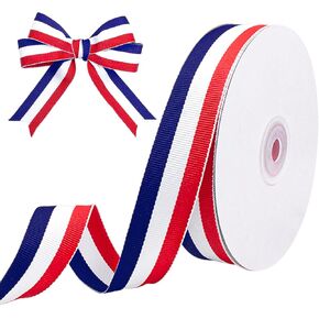 Red White and Blue Ribbon Patriotic Ribbon 1.5 Inch x 25Yds American Flag Striped Grosgrain Ribbon for Gift Wrapping, 4th of July Decorations, Memorial Day Decorations, School Baseball Medals Crafts