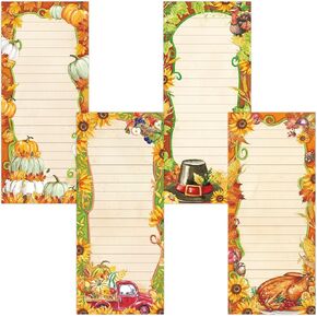 مجموعة من 4 دفاتر ملاحظات مغناطيسية من Whaline، قائمة عيد الشكر، لوحة ورقية للمهام الخريفية، قائمة تسوق بقالة الخريف، لوحة مذكرة بنمط تركيا للحصاد، لوحة خدش للتذكير بالثلاجة، 7.5 × 3.2 بوصة in Kuwait