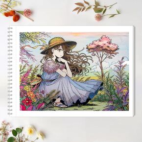 VKYE Coloring Book - "Anime Girls Character" Adult Coloring Book for Woman & Teens, Markers Recommended, Thick Paper, Intricated Pattern & Details, Spiral Bound, Imagination, Anxiety and Depression