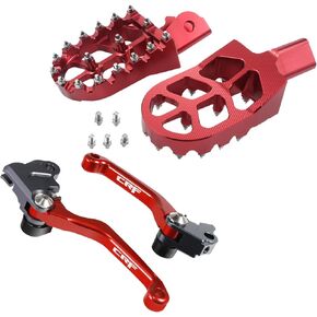 Motrcycle CNC Aluminum Footpeg Foot Pegs+Brake Clutch lever For CRF150F CRF230F 2003-2019 Dirt Pit Bike (Red)