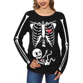 Halloween Women's Pregnant Pregnancy Maternity Costume Family Loose Wrap Shirts Skull Skeleton Baby M