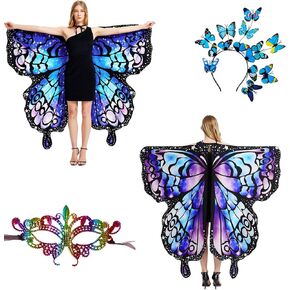 Halloween Costumes Woman 2024，Double-Sided Butterfly Wings Adults，Butterfly Costume for Women，3PCS Fairy Wings Set.
