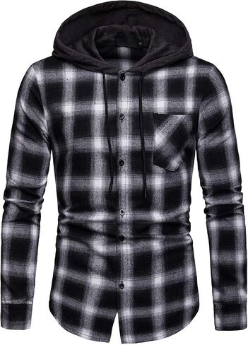 DAVID.ANN Mens Long Sleeve Plaid Classic Casual Hoodie Jackets in Saudi Arabia