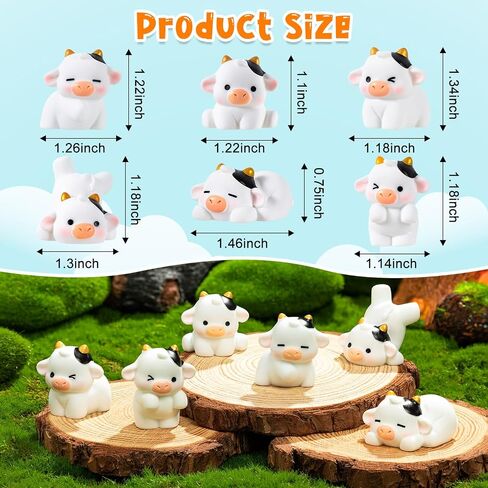 12 Pcs Mini Cows, Mini Resin Cows Figurines, Tiny Mini Animals Miniature Figurines, Cute Cow Cupcake Toppers Fairy Garden Miniature Landscape Ornaments for Home Décor, Cake Decoration, DIY Crafts in Saudi Arabia
