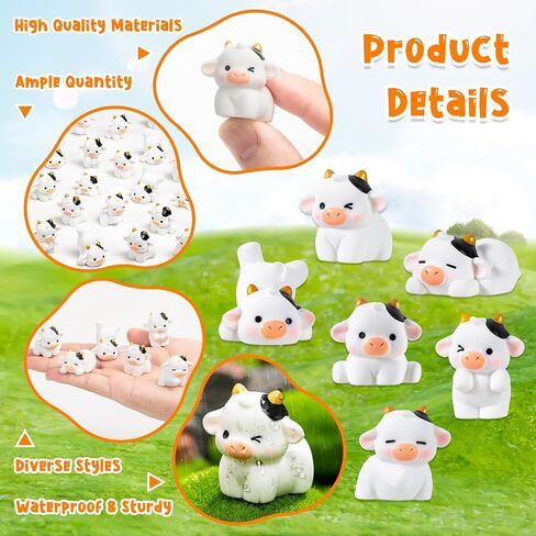 12 Pcs Mini Cows, Mini Resin Cows Figurines, Tiny Mini Animals Miniature Figurines, Cute Cow Cupcake Toppers Fairy Garden Miniature Landscape Ornaments for Home Décor, Cake Decoration, DIY Crafts in Saudi Arabia