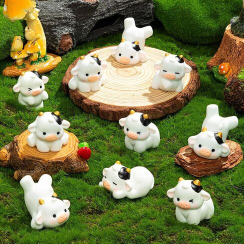 12 Pcs Mini Cows, Mini Resin Cows Figurines, Tiny Mini Animals Miniature Figurines, Cute Cow Cupcake Toppers Fairy Garden Miniature Landscape Ornaments for Home Décor, Cake Decoration, DIY Crafts in Saudi Arabia