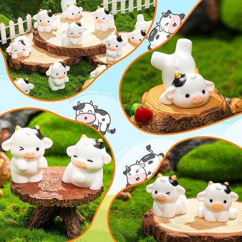 12 Pcs Mini Cows, Mini Resin Cows Figurines, Tiny Mini Animals Miniature Figurines, Cute Cow Cupcake Toppers Fairy Garden Miniature Landscape Ornaments for Home Décor, Cake Decoration, DIY Crafts in Saudi Arabia