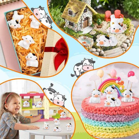 12 Pcs Mini Cows, Mini Resin Cows Figurines, Tiny Mini Animals Miniature Figurines, Cute Cow Cupcake Toppers Fairy Garden Miniature Landscape Ornaments for Home Décor, Cake Decoration, DIY Crafts in Saudi Arabia