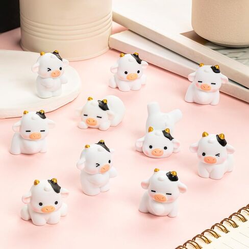 12 Pcs Mini Cows, Mini Resin Cows Figurines, Tiny Mini Animals Miniature Figurines, Cute Cow Cupcake Toppers Fairy Garden Miniature Landscape Ornaments for Home Décor, Cake Decoration, DIY Crafts in Saudi Arabia