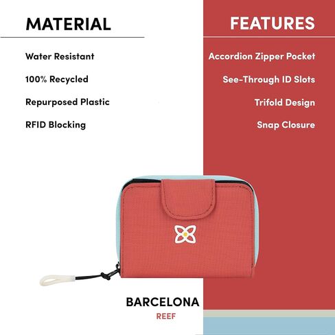 Sherpani Barcelona, Nylon Bifold Zipper Pocket Wallet for Women, Travel Bag, RFID Protection in Saudi Arabia